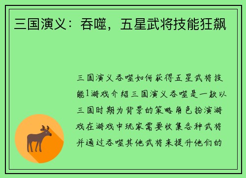 三国演义：吞噬，五星武将技能狂飙